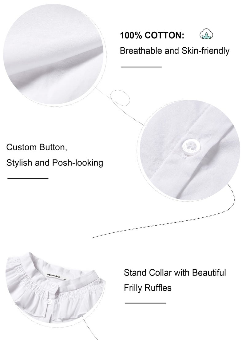SOLOCOTE Girls White Blouse Ruffle Long Sleeve Button Down Shirts Princess Cotton Loose Soft Tops Spring and Summer, SLN9011 11-12 White - Image 5